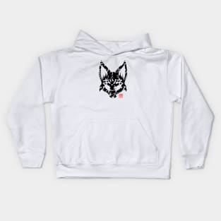 Kitsune Mask with Japanese letters pattern design black Kids Hoodie